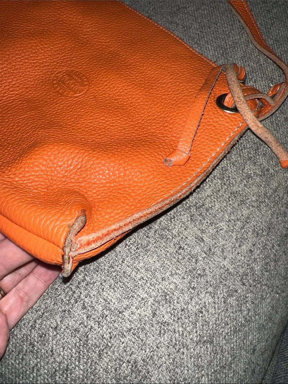 Roots Orange Pebbled Leather Crossbody Bag